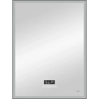 Зеркало Reflexion Ghost RF5223GH 60x80 см, с LED-подсветкой, сенсорным выключателем, диммером, антизапотеванием, часами, черный