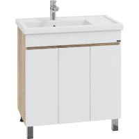 Тумба под раковину Санта Марс 700411 76,5 см, напольная, белый глянец/дуб янтарный