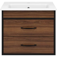 Тумба под раковину Misty Кедр П-Кед09060-011По 59 см, подвесная, черный матовый/орех