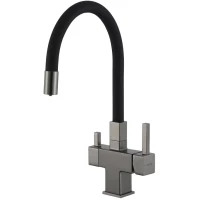 Смеситель для кухни Gappo G4395-39 с подключением к фильтру, гибким изливом, оружейная сталь