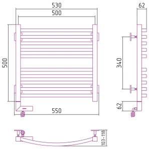 Изображение товара полотенцесушитель электрический 500x500 мэм левый сунержа аркус 2.0 00-5604-5050