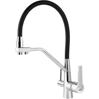 Смеситель для кухни Viko V-5512 с подключением к фильтру, гибким изливом, хром/черный