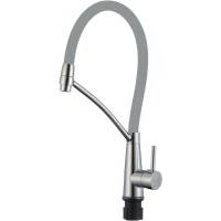 Смеситель для кухни Fmark FS8255A-04 с гибким изливом, хром/серый