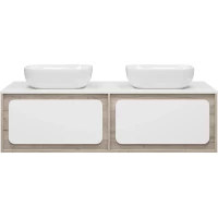 Тумба под раковину Misty Дубль П-Дуб-09150-372Я 150 см, подвесная, со столешницей, белый глянец/светлое дерево