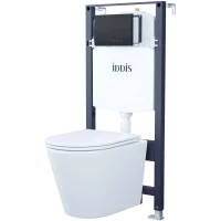 Комплект инсталляция с унитазом IDDIS Profix BASC020i73 с кнопкой смыва, черный матовый + унитаз подвесной IDDIS Calipso безободковый, с сиденьем микролифт, белый