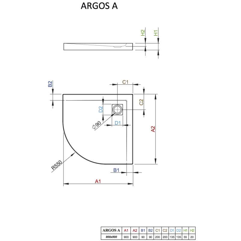 Акриловый поддон 90x90 см Radaway Argos A 4AA99-01
