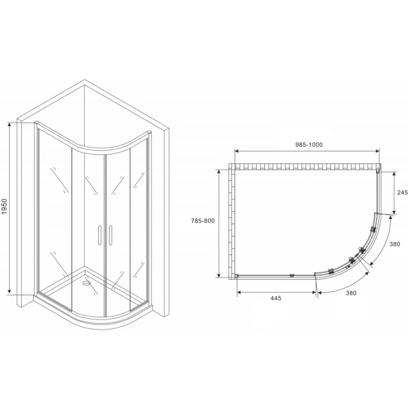 Душевой уголок 100x80 см Abber Schwarzer Diamant AG01180 прозрачное