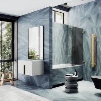 Шторка на ванну MaybahGlass MGV-649-3 40,5 см R, профиль золотой матовый, стекло графитовое матовое