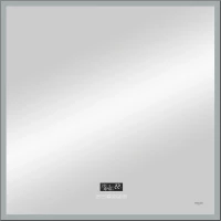 Зеркало Reflexion Ghost RF5224GH 80x80 см, с LED-подсветкой, сенсорным выключателем, диммером, антизапотеванием, часами, черный