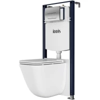 Комплект инсталляция с унитазом IDDIS Profix BASTQ01i73 с кнопкой смыва, хром + унитаз подвесной IDDIS Torr безободковый, торнадо, с сиденьем микролифт, белый