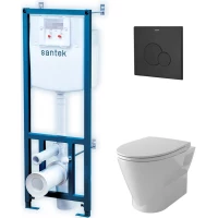 Комплект инсталляция с унитазом Santek 1WH501871 с кнопкой смыва, черный матовый + унитаз подвесной Santek Скай безободковый, с сиденьем микролифт, белый