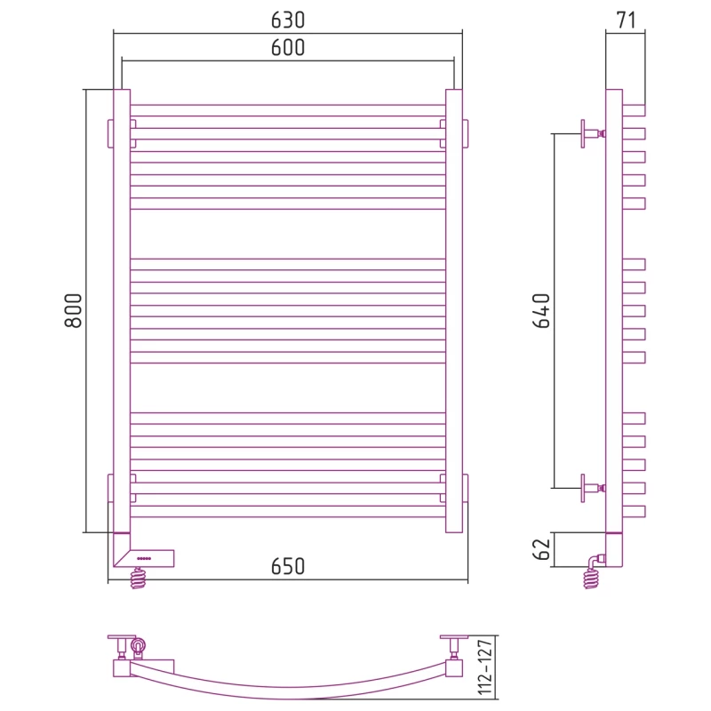 Полотенцесушитель электрический 800x600 графит МЭМ правый Сунержа Аркус 2.0 012-5605-8060