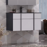 Тумба с раковиной белый/антрацит 91 см, раковина антрацит Opadiris Кристалл