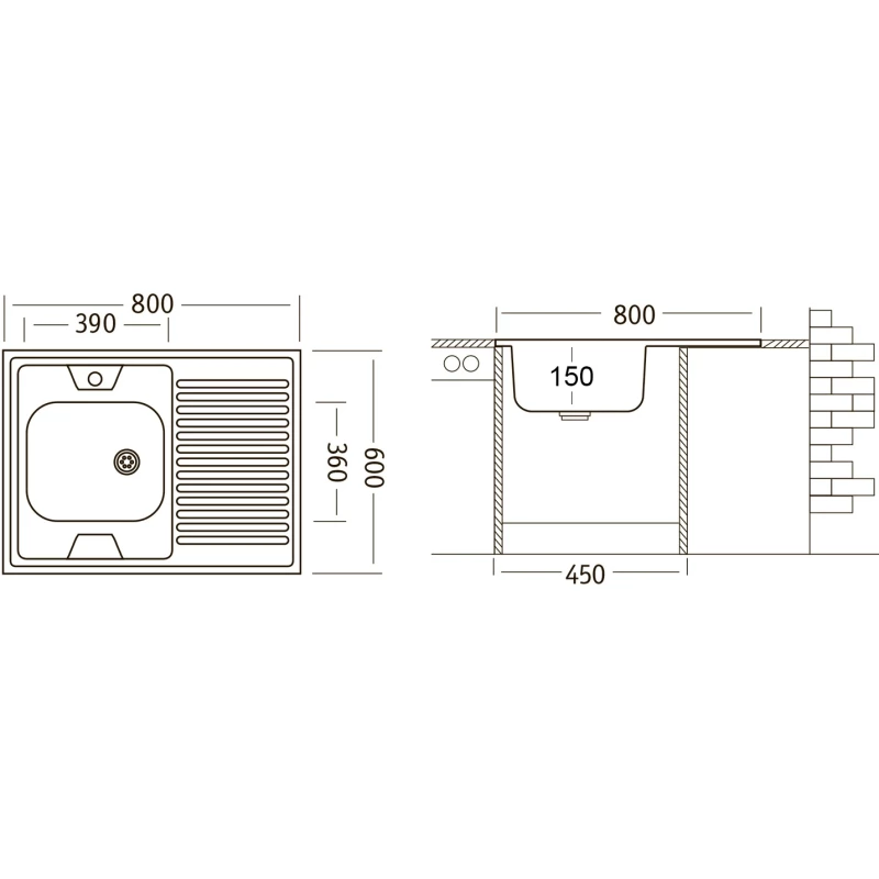 Кухонная мойка матовая сталь Ukinox Стандарт STD800.600 ---4C 0L-