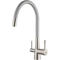 Смеситель для кухни Lemark Comfort  LM3075BN-Silver с подключением к фильтру, гибким изливом, никель матовый/серебряный