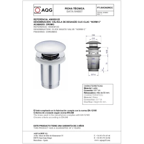 Изображение товара донный клапан для раковины aqg 400050125 универсальный, хром