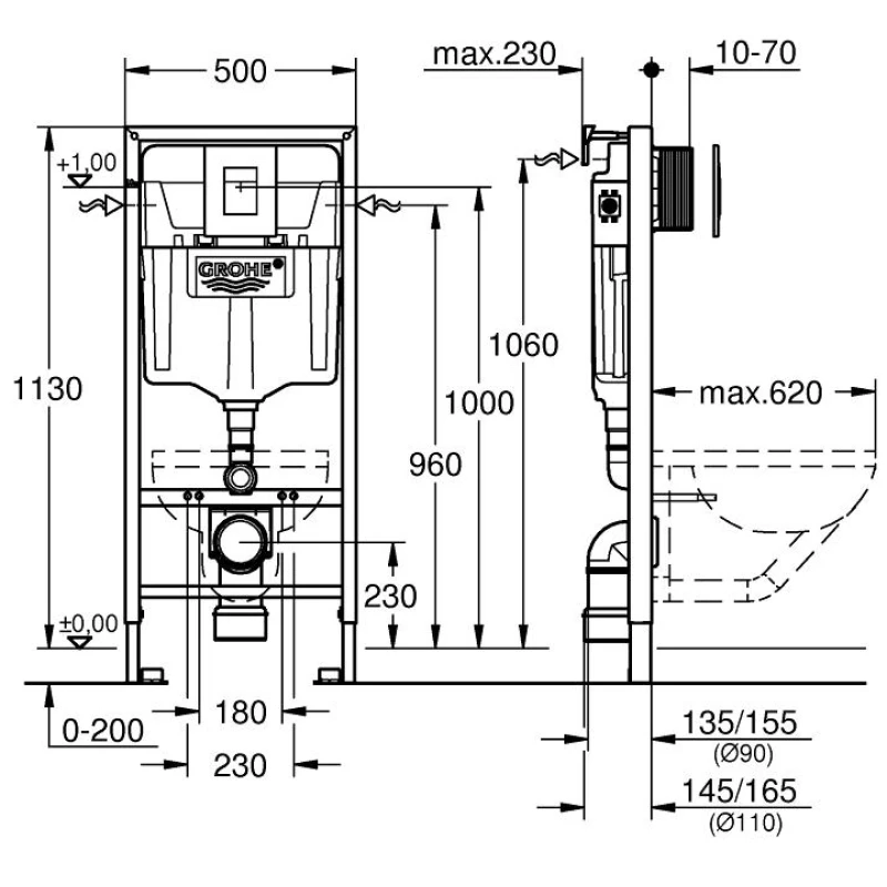 Комплект подвесной унитаз Abber Bequem AC1102MB + система инсталляции Grohe 38811kf0