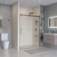 Душевая дверь BelBagno Marino MARINO-2-BF-1-150-C-GM 150 см, профиль оружейная сталь матовый, стекло прозрачное