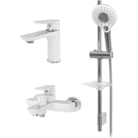 Комплект смесителей Hansberge Nordic H7099W с душевым гарнитуром, хром/белый