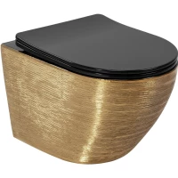 Унитаз подвесной Rea Carlo Mini REA-C3300 безободковый, с сиденьем микролифт, черный глянец/золотой матовый