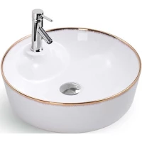 Раковина-чаша CeramaLux D1306H011 43x43 см, накладная, белый/золото