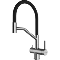 Смеситель для кухни Paulmark Rubert Ru213175-BS с подключением к фильтру, гибким изливом, нержавеющая сталь