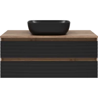 Тумба под раковину Brevita Dakota DAK-09100-19/02-2Я 100,4 см, подвесная, со столешницей, черный матовый/дуб галифакс