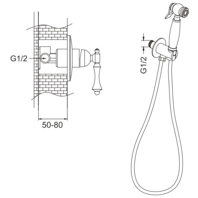 Гигиенический душ Rose R0105 со смесителем, хром