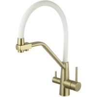 Смеситель для кухни Fmark FS0662-C02 с подключением к фильтру, гибким изливом, золотой матовый/белый