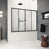 Шторка на ванну Vegas Glass Z2V Protec 155 02М 01 155 см, профиль черный матовый, стекло прозрачное