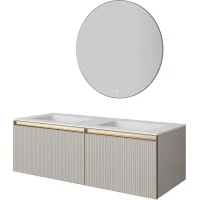 Комплект мебели Armadi Art Quatro Cashmere Fuga 790-M2-140(70+70)-R-C-M+L + 793-140-2-W + 545-100-MG 141 см, подвесной, с подсветкой, кашемир матовый