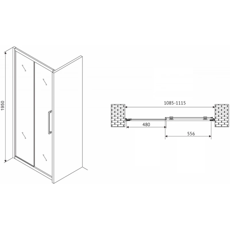 Душевая дверь 110 см Abber Schwarzer Diamant AG30110MH матовое