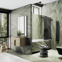 Шторка на ванну MaybahGlass MGV-649-6 40,5 см R, профиль черный матовый, стекло графитовое матовое
