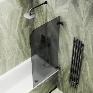 Изображение товара шторка на ванну maybahglass mgv-649-6 40,5 см r, профиль черный матовый, стекло графитовое матовое