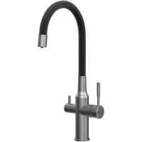 Смеситель для кухни Lemark Expert LM5083GMN-Black с подключением к фильтру, гибким изливом, графит/черный