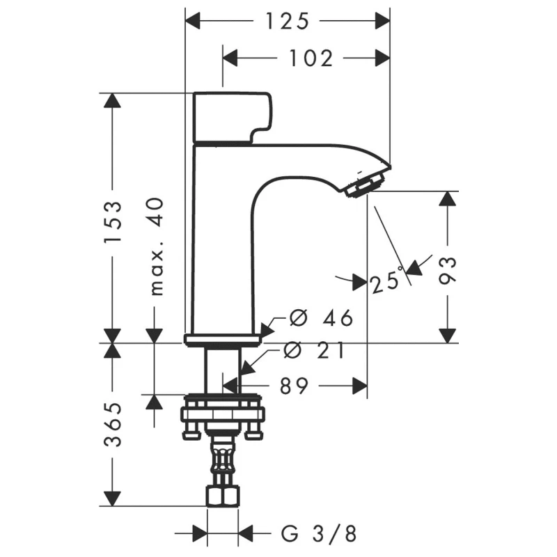 Кран для холодной воды без донного клапана Hansgrohe Metris Pillar 31166000