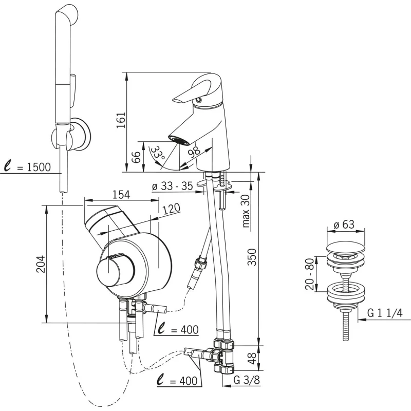 Термостат для раковины с донным клапаном с гигиеническим душем Oras Optima 2703F