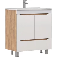 Тумба под раковину Vigo Grani tn.GRI.OSK.75.2D.1Y дуб золотой 71,8 см, напольная, белый глянец/дуб золотой