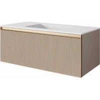 Тумба с раковиной Armadi Art Quatro Daphne Fuga 790-M1-120-RIB-D-MG-LED + 793-120-W 121 см, подвесная, с подсветкой, бежевый матовый