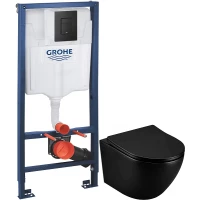 Комплект подвесной унитаз Art&Max Ovale AM011CHR-MB/SC + система инсталляции Grohe 38811kf0