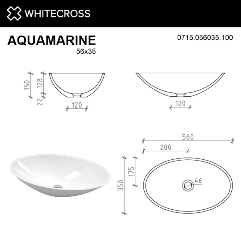 Раковина 56x35 см Whitecross Aquamarine 0715.056035.100