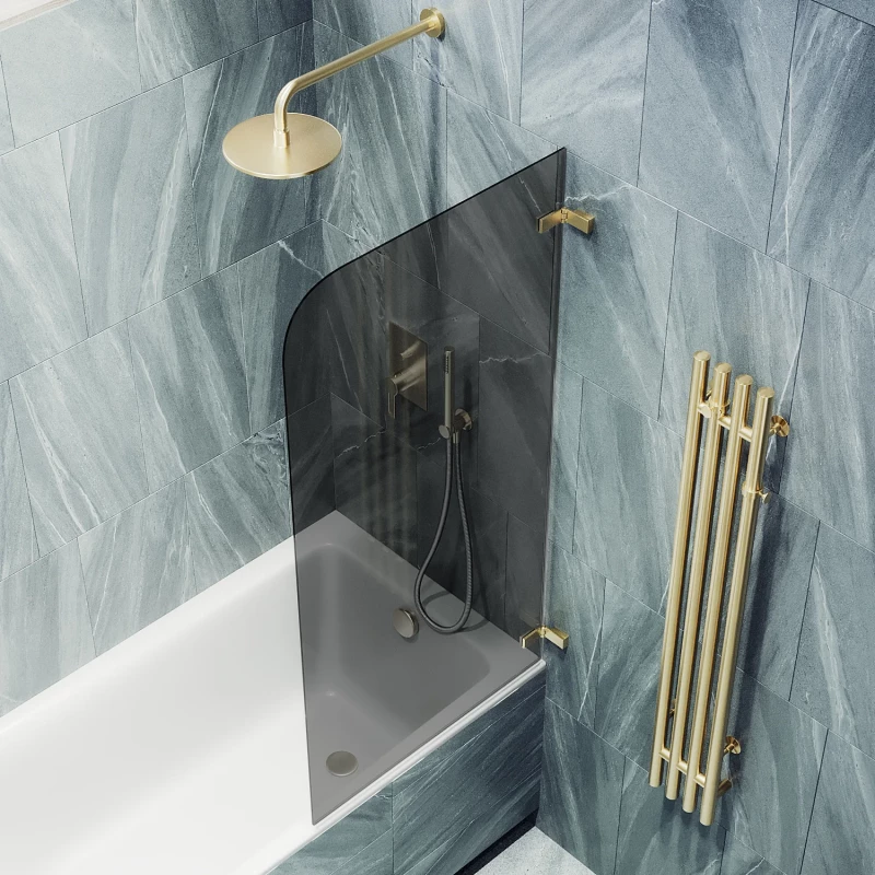 Шторка на ванну MaybahGlass MGV-650-3 40,5 см, профиль золотой матовый, стекло графитовое