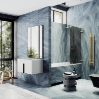 Шторка на ванну MaybahGlass MGV-650-3 40,5 см, профиль золотой матовый, стекло графитовое