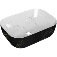 Раковина-чаша Point Вега PN43711WB 46x33 см, накладная, белый мрамор/черный мрамор