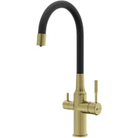 Смеситель для кухни Lemark Expert LM5083LGN-Black с подключением к фильтру, гибким изливом, светлое золото/черный