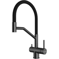 Смеситель для кухни Paulmark Rubert Ru213175-GM с подключением к фильтру, гибким изливом, вороненая сталь