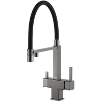 Смеситель для кухни Gappo G4395-59 с подключением к фильтру, гибким изливом, оружейная сталь