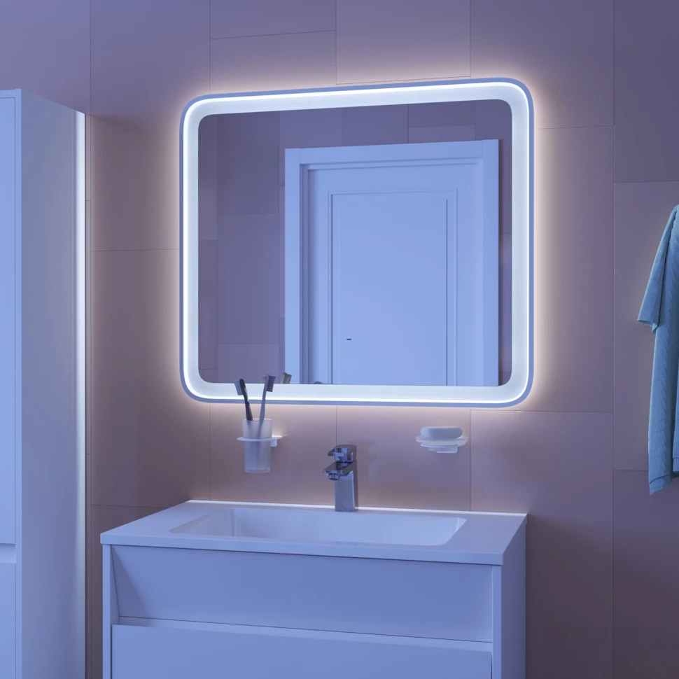 Зеркало 80x70 см белый матовый IDDIS Esper ESP8000i98 зеркало для ванной omega glass нант sd72 с подсветкой 80x70 см прямоугольное