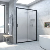 Душевая дверь Vegas Glass ZP Novo h2000 160 02M 10 160 см, профиль черный матовый, стекло сатин