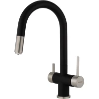 Смеситель для кухни PEZARO PZM.304-77.DEEPBLACK.INOX с подключением к фильтру, выдвижным изливом, нержавеющая сталь/черный